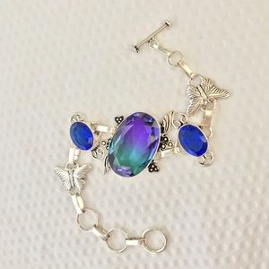 COPY - Dyed Quarts Silver Butterfly Bracelet